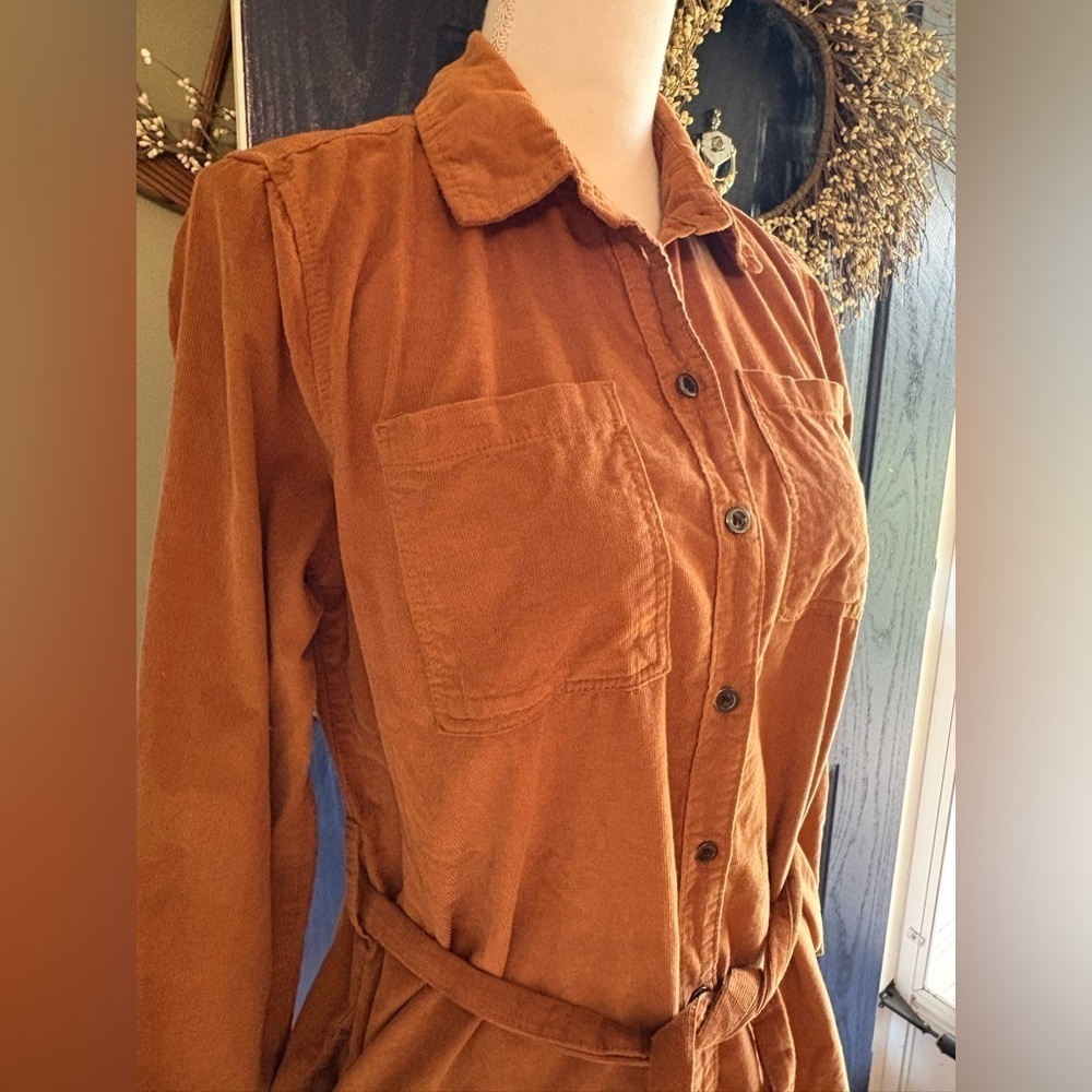 Lucky Brand Corduroy Brown Button-Up Belted Dress w/Pockets size XS - Picture 12 of 15